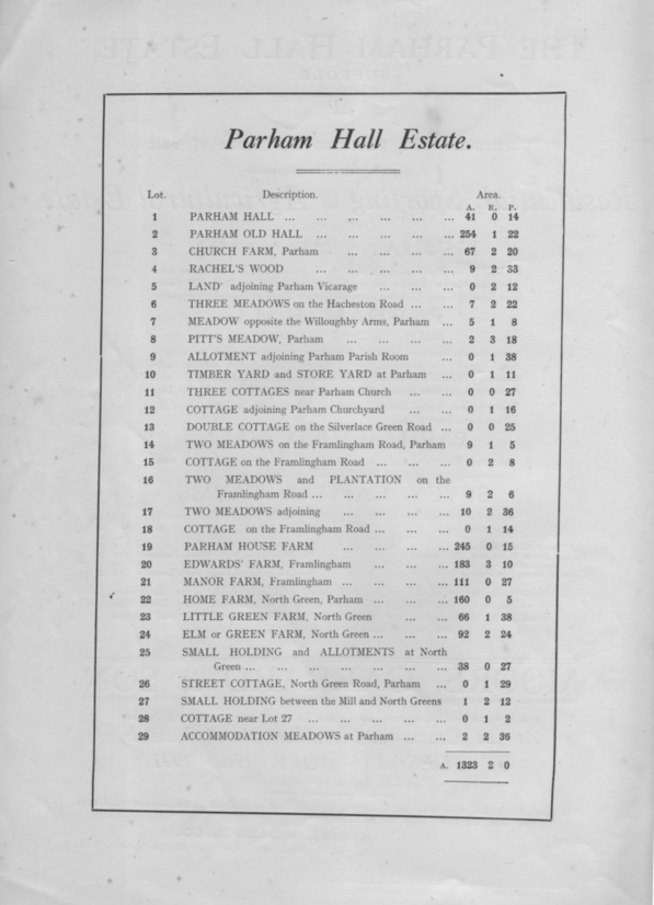 Parham Hall Estate Sale Particulars - Index of Lots